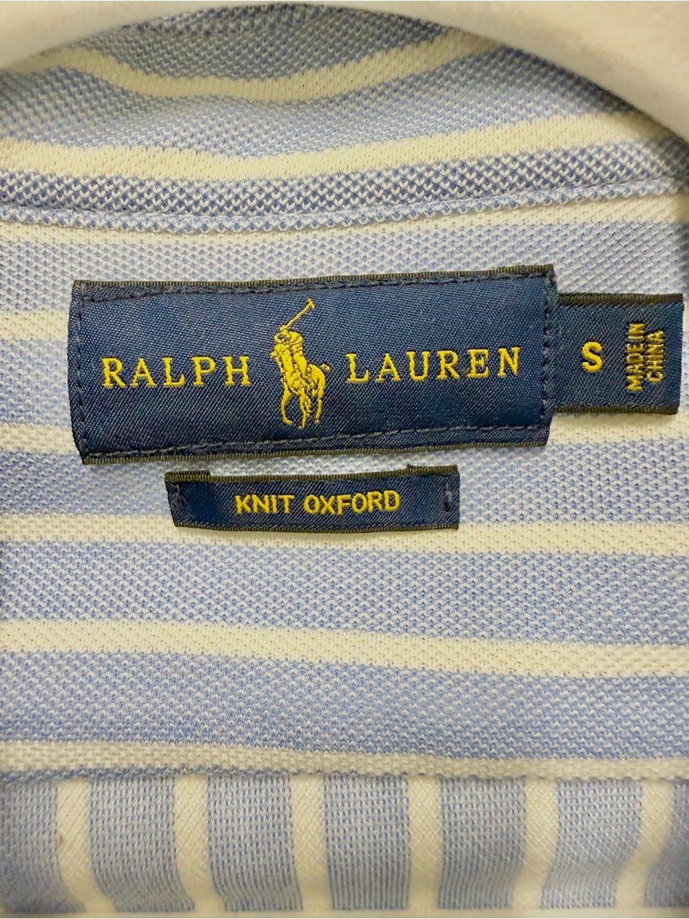 Ralph Lauren Slim Fit Knit Cotton Oxford Shirt | Blue & White Stripe | Size S - Picture 8 of 9